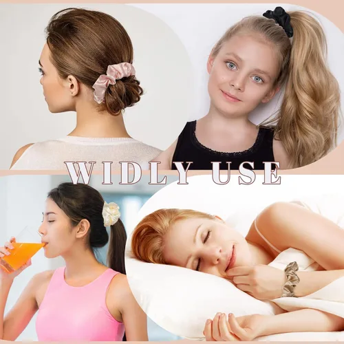 Miniatura 6 de 24 coleteros de satén para mujer, suaves que la seda para coleteros de cabello, lazos y bandas de moda para todo tipo de cabello, accesorios