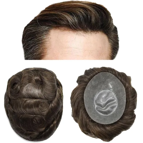 Miniatura 41 de Toupee para hombres Sistema de reemplazo de cabello humano real duradero invisible para hombre Toupee Hair Piece para hombres Poly Men Sistema