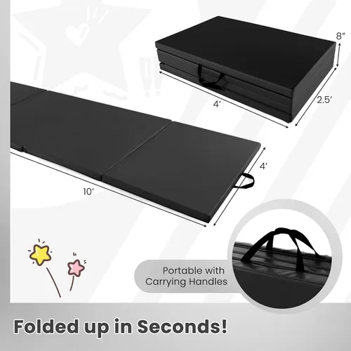 Miniatura 7 de Giantex 4'x10'x 2" Gymnastics Mat, 4-Panel Folding Aerobics Exercise Mat w/Hook & Loop Fastener, Carrying Handle, Portable Tumbling Mat for