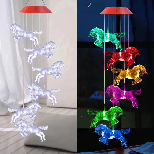 Miniatura 9 de Solawindchime Campanillas de viento de piña, árbol de coco, regalos para mujeres, campanillas de viento solares que cambian de color, luces solares