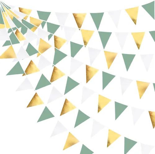 Miniatura 11 de Decoraciones de fiesta verde salvia de 32 pies, bandera triangular verde aguacate, banderines de tela, banderines para cumpleaños, boda, baby