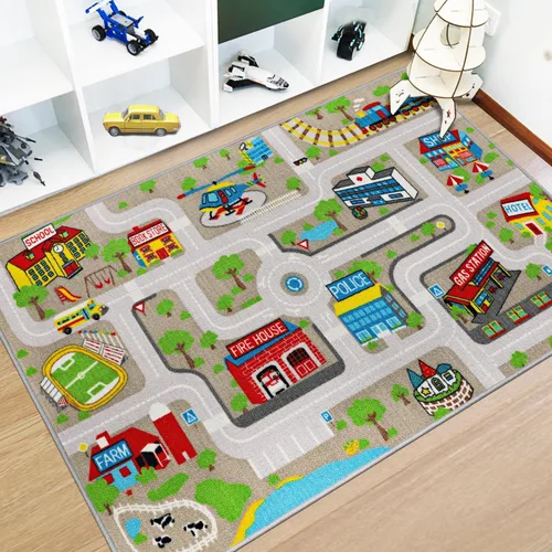 Miniatura 14 de Capslpad Alfombra Educativa para Niños Alfombra de Juego 5' x 2.7' Alfombra de Carretera de Tráfico Alfombra de Juego de Coches para Niños Alfombra