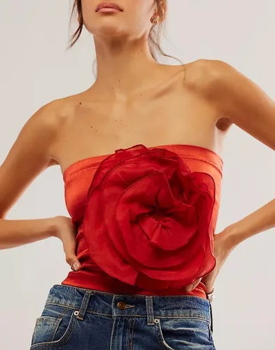 Miniatura 2 de Camiseta de tubo de encaje sin tirantes para mujer, Y2k para salir, top corto de malla sexy floral de hadas estético