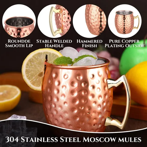 Miniatura 3 de Didaey Juego de 24 tazas para cóctel Moscow Mule, juego de tazas de cobre a granel, tazas de acero inoxidable para cóctel Moscow Mule resistentes al