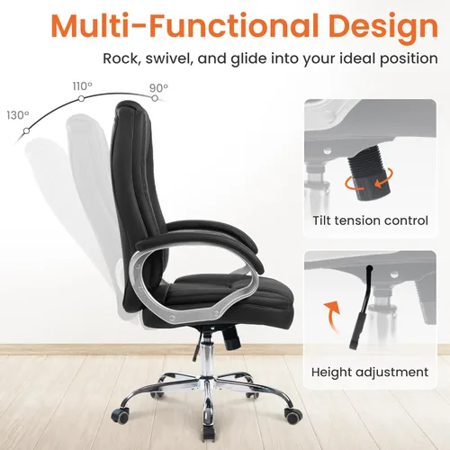 Miniatura 7 de NEO CHAIR Escritorio de oficina ergonómico para videojuegos, silla de computadora con respaldo alto, piel sintética ajustable con soporte lumbar