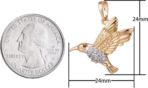 Miniatura 2 de Micro Pave oro Colibrí encanto de oro de 18 quilates lleno de colibrí colgante 0.945inx0.945in oro madera joyería