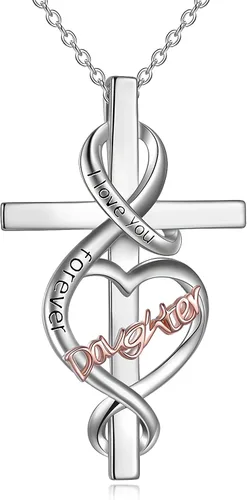 POPLYKE Collar de plata de ley para hermanamamáhijahijaabuela con texto en inglés "I love you forever love", joyería para regalos de cumpleaños