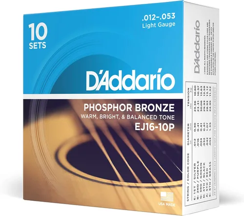 Miniatura 23 de Cuerdas para guitarra acústica de bronce fosforado D'Addario, blanco negro rojo azul