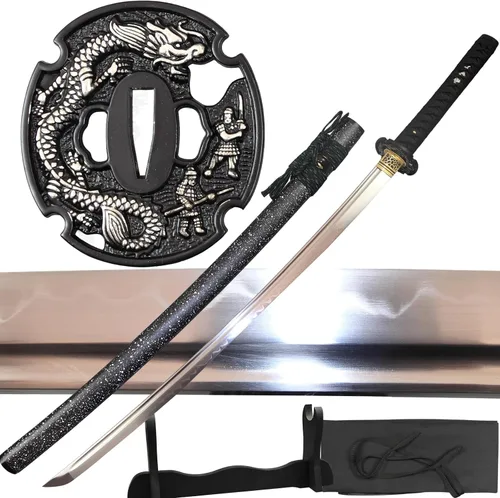 Miniatura 14 de Espada katana japonesa real hecha a mano, espada samurái de espiga completa, 40.5 pulgadas, bolsa de soporte incluida
