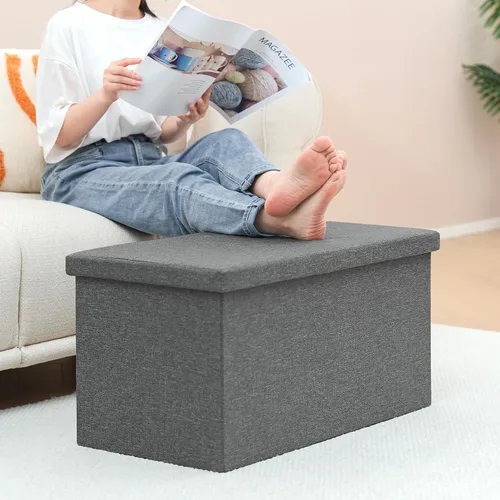 Miniatura 5 de PINPLUS Banco Otomán de Almacenamiento Plegable con Bandeja de Tapa, Mesa de Centro Otomán de 30 pulgadas Silla de Cubo Gris Taburete Reposapiés