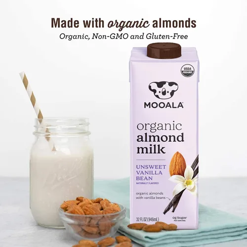 Miniatura 3 de Mooala – Leche de almendras orgánica en grano de vainilla, sin azúcar, 1 litro (paquete de 6) – Bebida estable en estantes, no lácteos, sin gluten