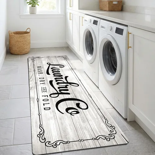 Miniatura 27 de Lansny Alfombra de lavandería de 20 x 60 pulgadas, antideslizante, impermeable, para decoración de cuarto de servicio, lavable, alfombra de Gris