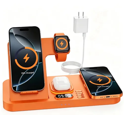 Miniatura 9 de Estación de carga inalámbrica de teléfono doble para dispositivos Apple, estación de carga magnética para iPhone con interruptor automático de luz