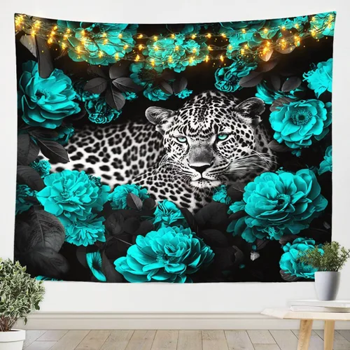 Miniatura 8 de Erosebridal Tapiz de guepardo para colgar en la pared, tapiz de rosa roja, decoración del hogar, tapiz de leopardo y gato, diseño de pared