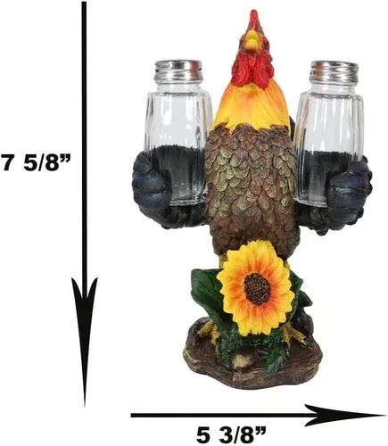 Miniatura 2 de Ebros Country Farm Barnyard Alpha Rooster - Juego de salero y pimentero, juego de figuras de girasol, aves de corral, pollo, condimentos decorativos