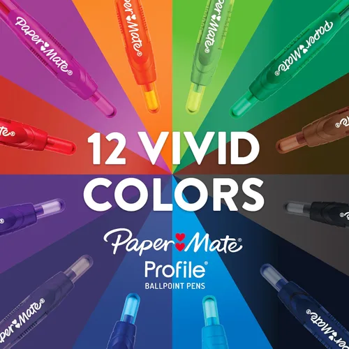 Miniatura 5 de Bolígrafos retráctiles Paper Mate Profile, colores surtidos, punta redonda 1.4mm agarre suave tinta vibrante 144