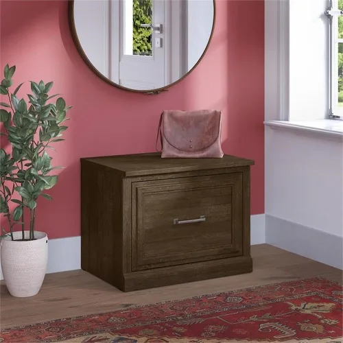 Miniatura 2 de kathy ireland Home by Bush Furniture Woodland - Banco pequeño para zapatos con cajón, 24 pulgadas, color marrón ceniza (WDS124ABR-03)