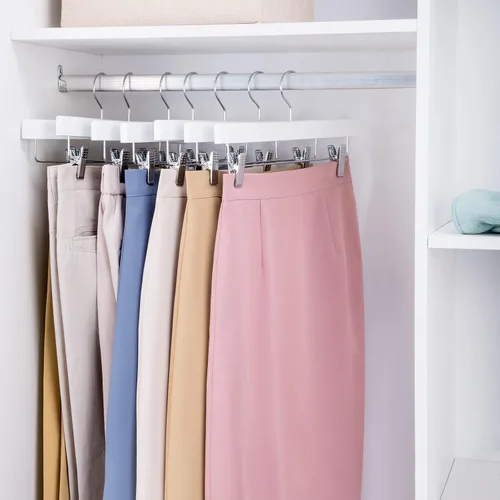 Miniatura 7 de Nature Smile Perchas de madera para pantalones, parte inferior de madera, pantalones de mezclilla, falda con clips, gancho antioxidante, paquete