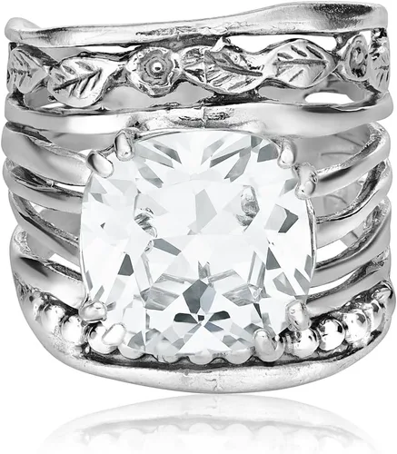 Miniatura 3 de JEAN RACHEL JEWELRY Anillo de plata de ley 925 con circonita cúbica en forma de cojín de 0.472 in, diseño vintage, hipoalergénico, sin plomo ni