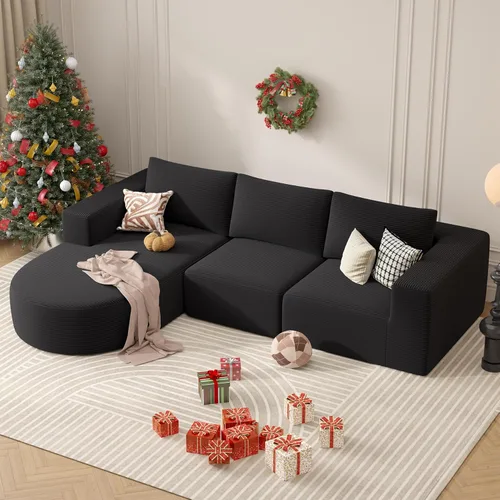 Miniatura 16 de Sofá modular con diván en forma de L, sofá cama moderno seccional Cloud con asiento profundo, sofás de compresión de esponja, no requiere montaje