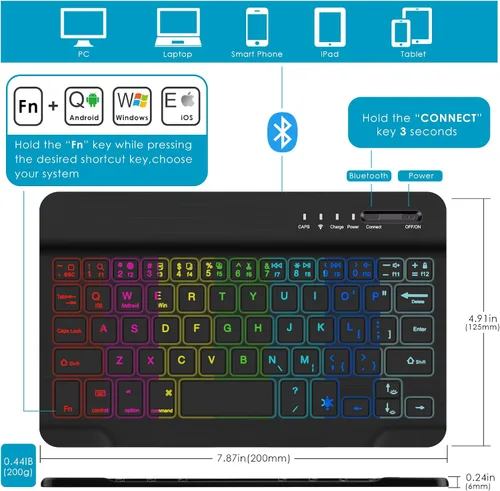 Miniatura 3 de DETUOSI Funda con teclado retroiluminado para Samsung Galaxy Tab A9 8.7 pulgadas SM-X110 WiFi 2023 Android Tablet con S Pen Holder TPU suave a
