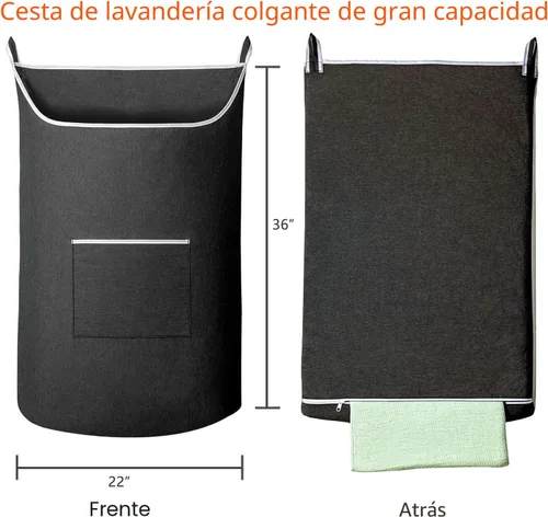Miniatura 2 de SAVERHO Bolsa Cesta de Ropa Sucia Colgante Negra, Cesta Colgante XL para Puerta con Abertura Grande Bolsa de Almacenamiento de Ropa Sucia