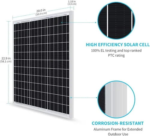 Miniatura 3 de Renogy Panel solar monocristalino de 50 vatios y 12 voltios (diseño compacto) y soportes Z de montaje en panel solar, construcción ligera