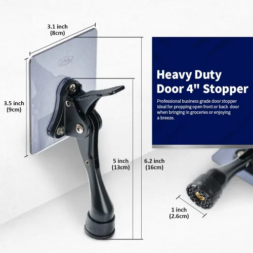 Miniatura 6 de HOME&I Tope de puerta abatible de 4 pulgadas con placa de montaje autoadhesiva grande, tope de puerta ajustable resistente, soporte de puerta
