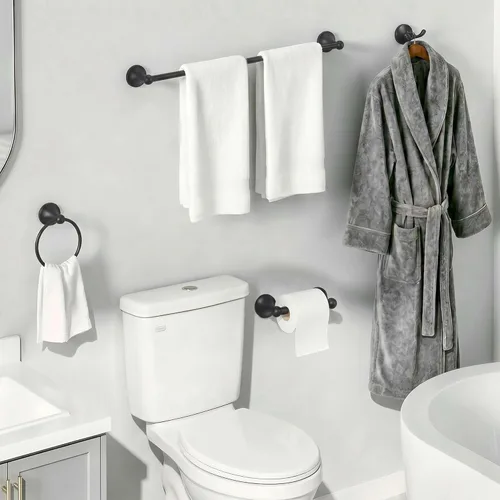 Miniatura 2 de Juego de toallas de baño de 24 pulgadas para montar en la pared, juego de 4 piezas de acero inoxidable duradero con toallero, anillo para toallas