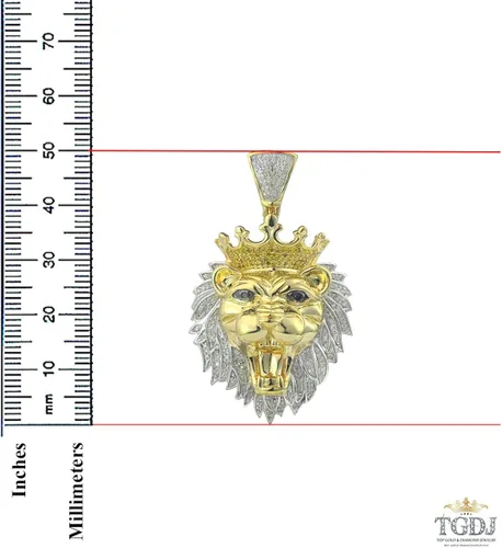 Miniatura 6 de TGDJ Colgante de oro amarillo de 10 quilates para hombre, cabeza de león, con diamantes redondos de 0.86 quilates (claridad I1-I2 color G-H), Metal