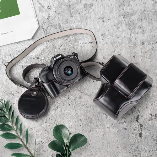 Miniatura 6 de MUZIRI KINOKOO - Funda protectora para cámara Canon EOS R50/R100 y lente de 18-45 mm, de piel sintética EOSR50 R100, incluye media funda, tapa