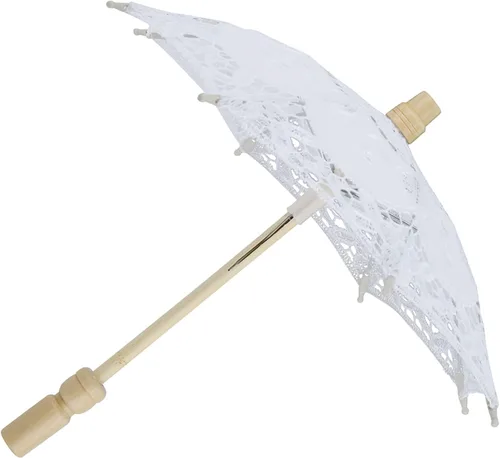 Miniatura 3 de Sombrilla de encaje para boda, bordado de algodón, hecha a mano, suministros de boda para decoración, disfraz de dama de los años 20 (blanco)