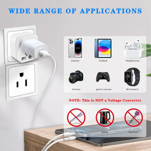 Miniatura 4 de Paquete de 4 adaptadores de enchufe de Reino Unido a EE. UU., adaptador de enchufe europeo a estadounidense, adaptadores de enchufe de viaje, Blanco