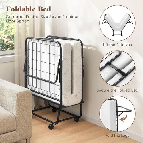 Miniatura 5 de DORTALA Cama plegable de metal plegable, cuna de colchón de espuma viscoelástica con marco de metal súper resistente y resistente, cama de invitados