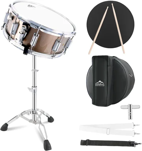 EASTROCK Juego de batería de caja de 14 x 5.5 pulgadas para estudiantes principiantes con bolsa de concierto, baquetas, soporte, llaves de tambor,