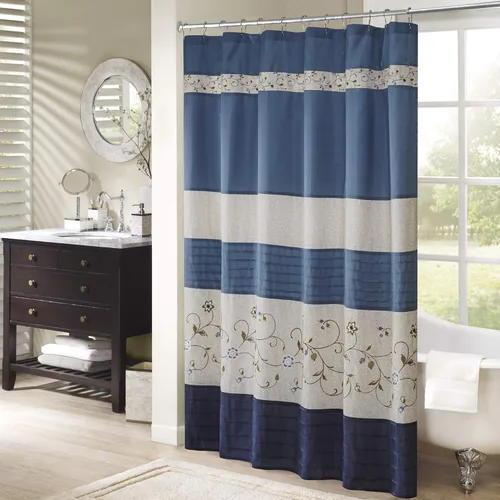 Miniatura 13 de Madison Park Cortina de ducha de tela Serene Flora, cortinas de ducha bordadas de transición para baño, 72 x 72 pulgadas, roja Rojo