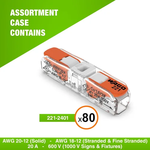 Miniatura 2 de WAGO 221-2401 80 conectores de alambre de empalme compactos en línea, incluye 80 piezas 221-2401 (2 conductores), conectores de cable WAGO, empalme