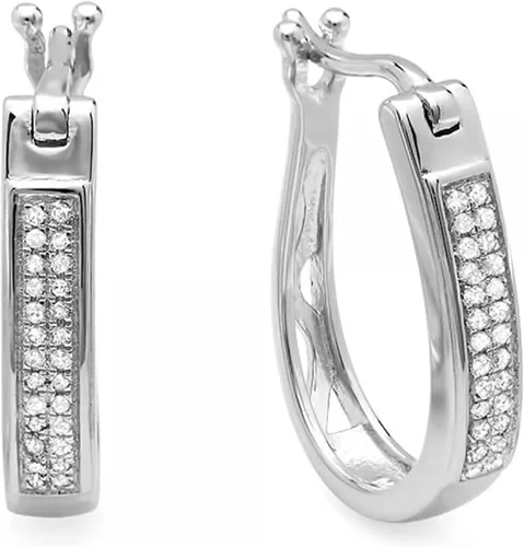 Dazzlingrock Collection Aretes de aro Huggies con diamantes blancos redondos de 0.15 quilates (ctw) para ella Plata esterlina chapada en oro blanco
