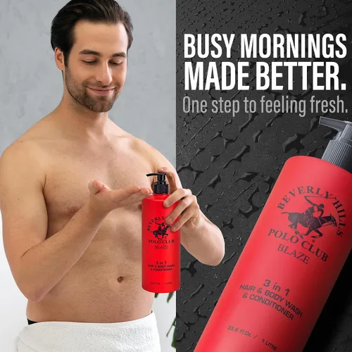 Miniatura 7 de Beverly Hills Polo Club Champú acondicionador 3 en 1 para hombre Blaze Scent Frescura premium durante todo el día y aseo de lujo vigorizante