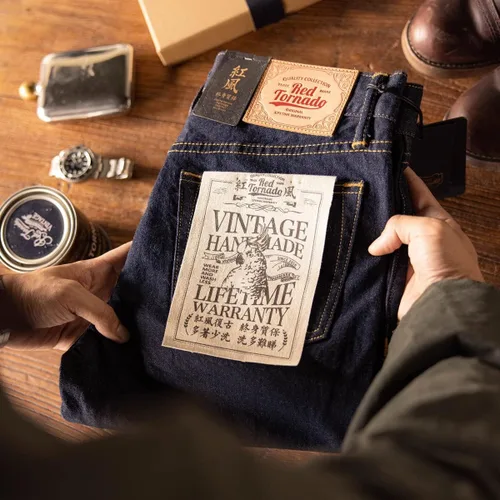 Miniatura 3 de Red Tornado 12oz Selvedge Denim Jeans Enjuagados Slim Straight Fit