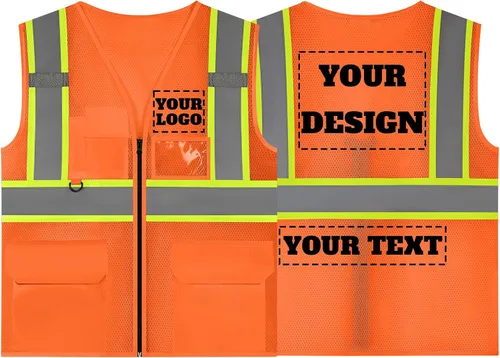 Miniatura 38 de Chaleco de seguridad reflectante de malla con logotipo personalizado con cremallera Chaleco de alta visibilidad para construcción al aire libre Ropa