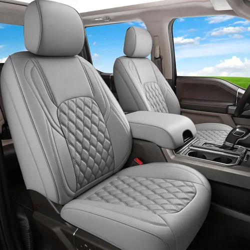 Miniatura 11 de Huidasource Fundas de asiento delantero de automóvil, funda de cojín impermeable de piel sintética F150 para asiento de camión, ajuste personalizado