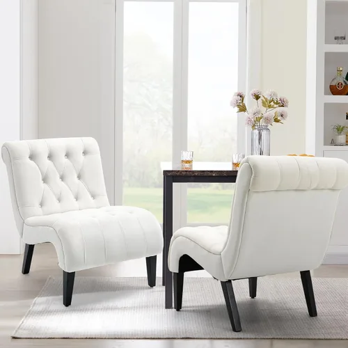 Miniatura 2 de AVAWING Juego de 2 sillas decorativas sin brazos, sillas tapizadas con botones copetudos para sala de estar con patas de madera, cómoda silla