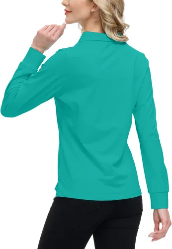 Miniatura 63 de JINSHI Polo de golf para mujer, de manga larga, con cremallera, deportiva, de secado rápido, atlética, casual, ajustada