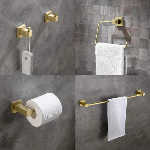 Miniatura 3 de KIBI Cube - Juego de accesorios de baño de 5 piezas, kit de accesorios de baño para montar en la pared, latón premium, incluye toallero, anillo