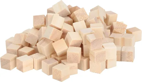 Cubos de madera, 100 unidades, bloques de madera de 0.4 in, cubos de madera sin terminar, pequeños bloques cuadrados de madera para manualidades,