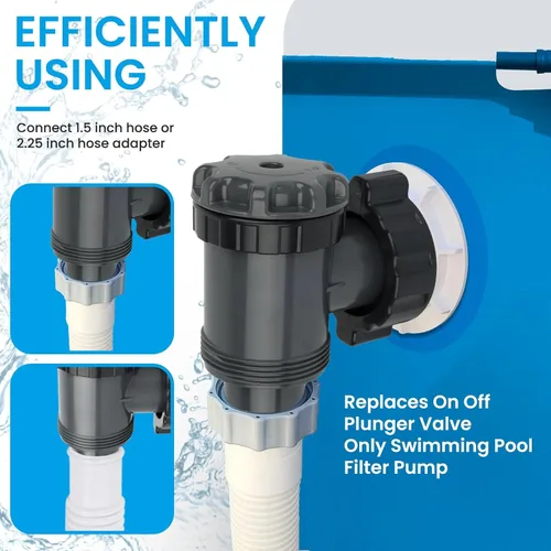 Miniatura 7 de Válvula de émbolo para piscinas sobre el suelo, conexión de 1.55 pulgadas, caudal de 1800 gph, ajuste universal, fácil de instalar, reemplazo