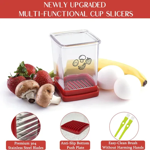 Miniatura 4 de Taza rebanadora de frutas, cortador de fresas, cortador de fresas y verduras de acero inoxidable con placa de empuje, hace rápidamente ensalada