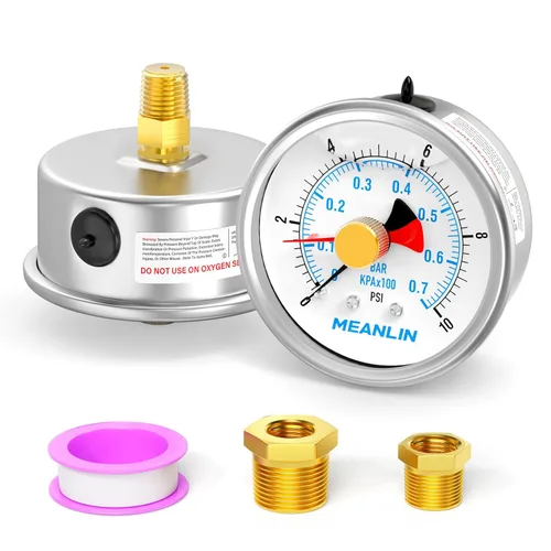 Miniatura 19 de MEANLIN MEASURE 0~100 Psi Manómetro de acero inoxidable con esfera de 2.5 pulgadas con puntero de reinicio, relleno de líquido, WOG para agua