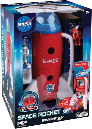 Spaceship Rocket Toy Playset con 2 astronautas y vehículo Rover – Luces y sonido, asa de transporte para jugar y explorar el espacio – Serie Space